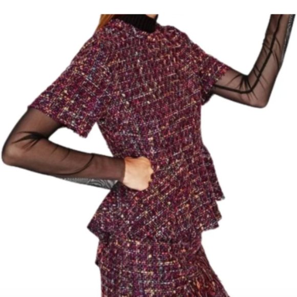 Zara Tops - 32. Zara Tweed Multi-Color Thread Short Sleeve Peplum Split Back